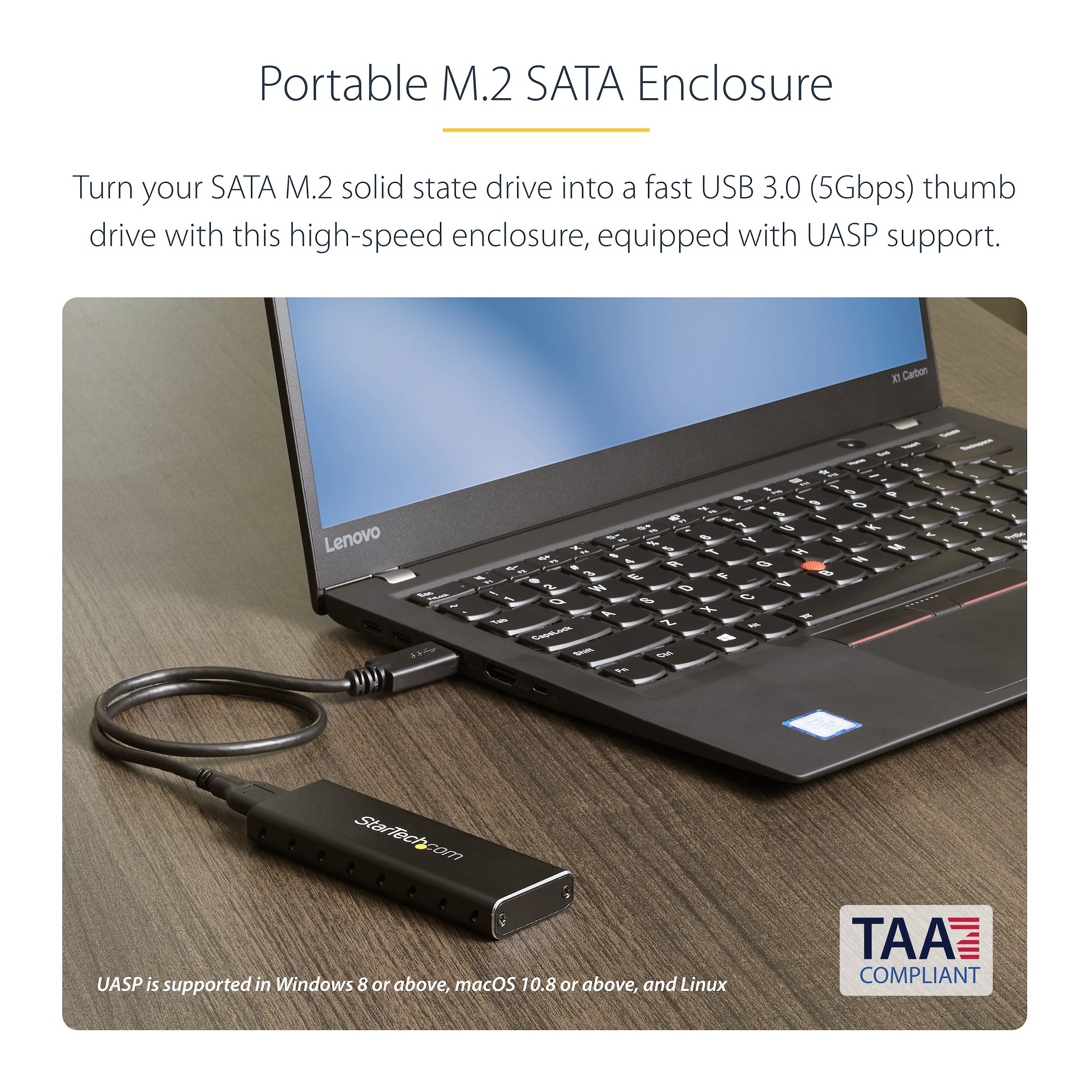 M.2 SSD Enclosure for M.2 SATA SSDs - USB 3.0 (5Gbps) with