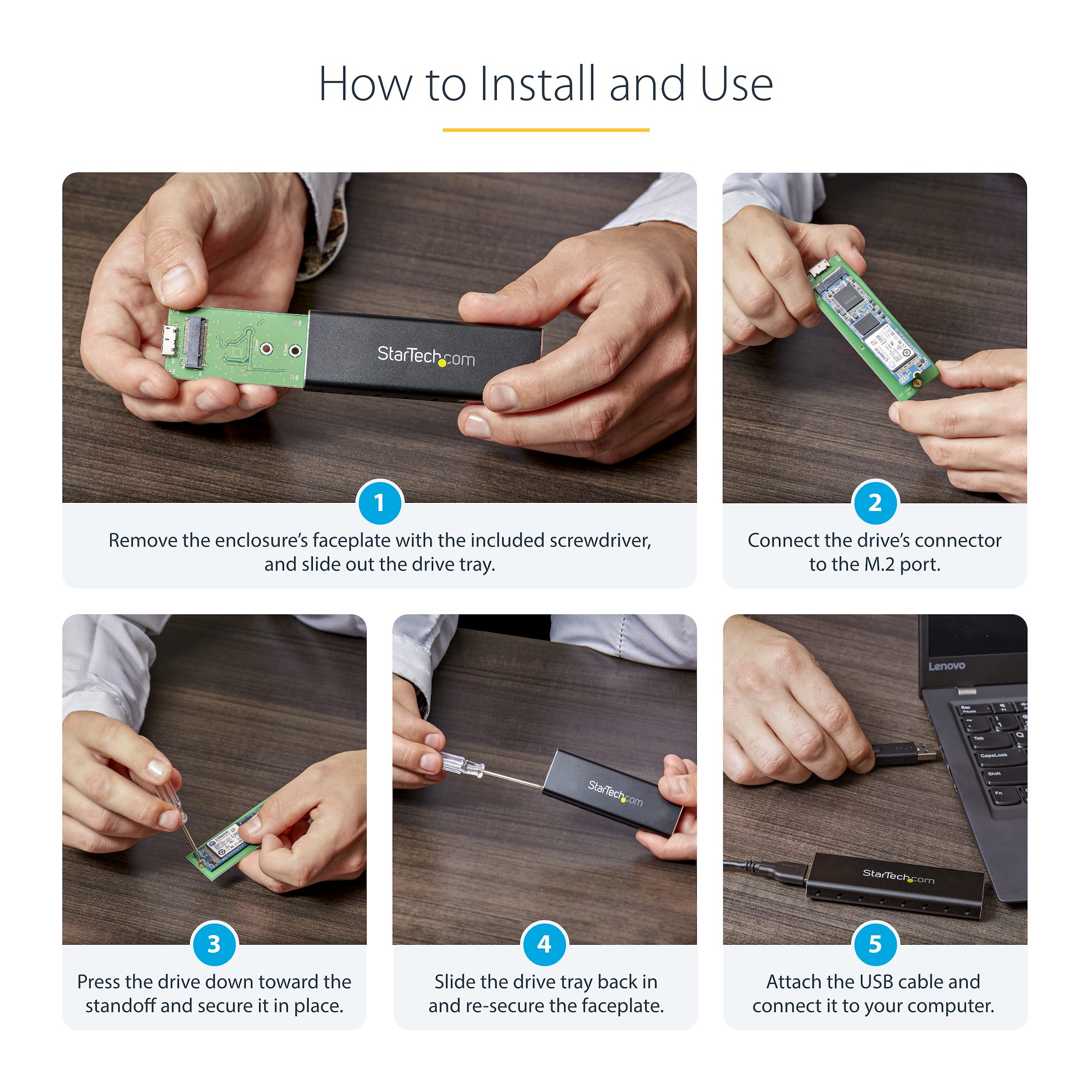 M.2 SSD Enclosure for M.2 SATA SSDs - USB 3.0 (5Gbps) with