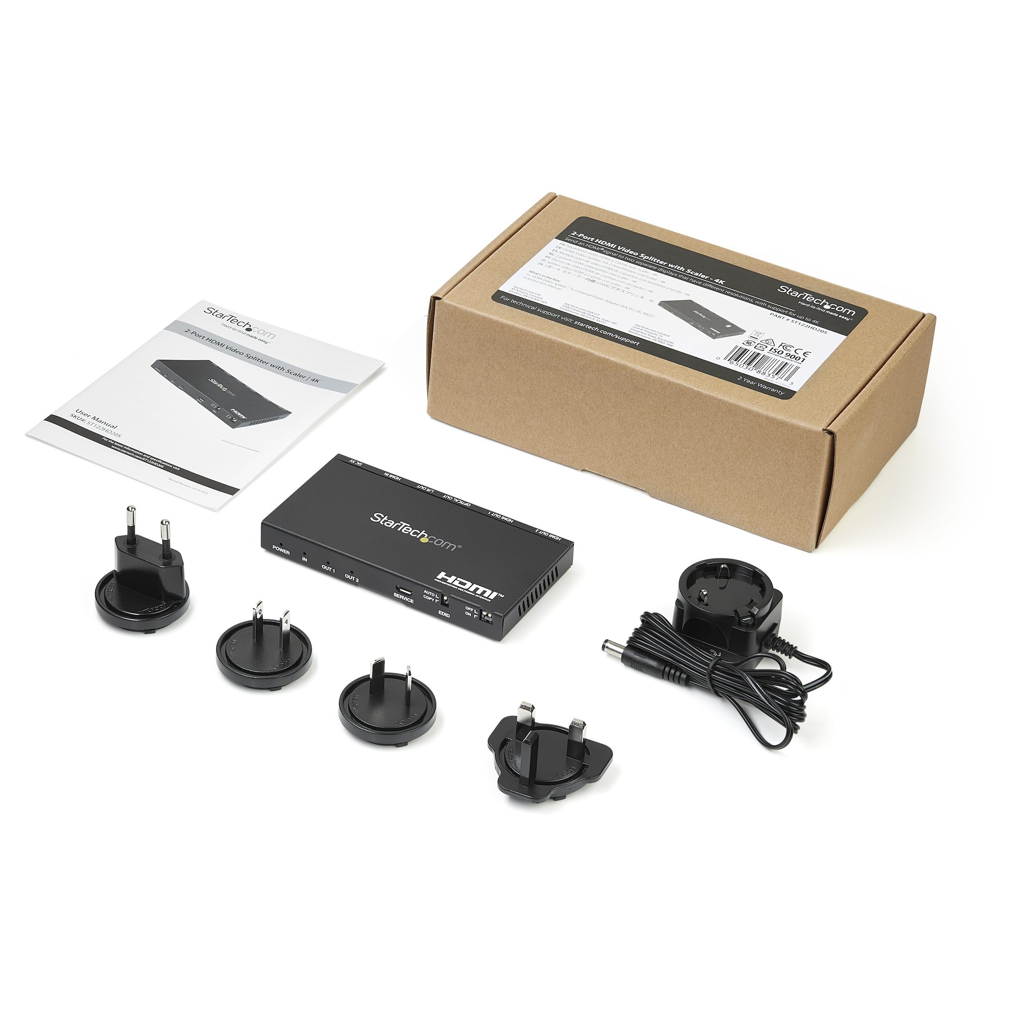 Splitter HDMI 4K 60Hz HDR Con Scaler – 1 Ingresso, 2 Uscite, Per TV Full HD E Ultra HD, Alimentato Da USB