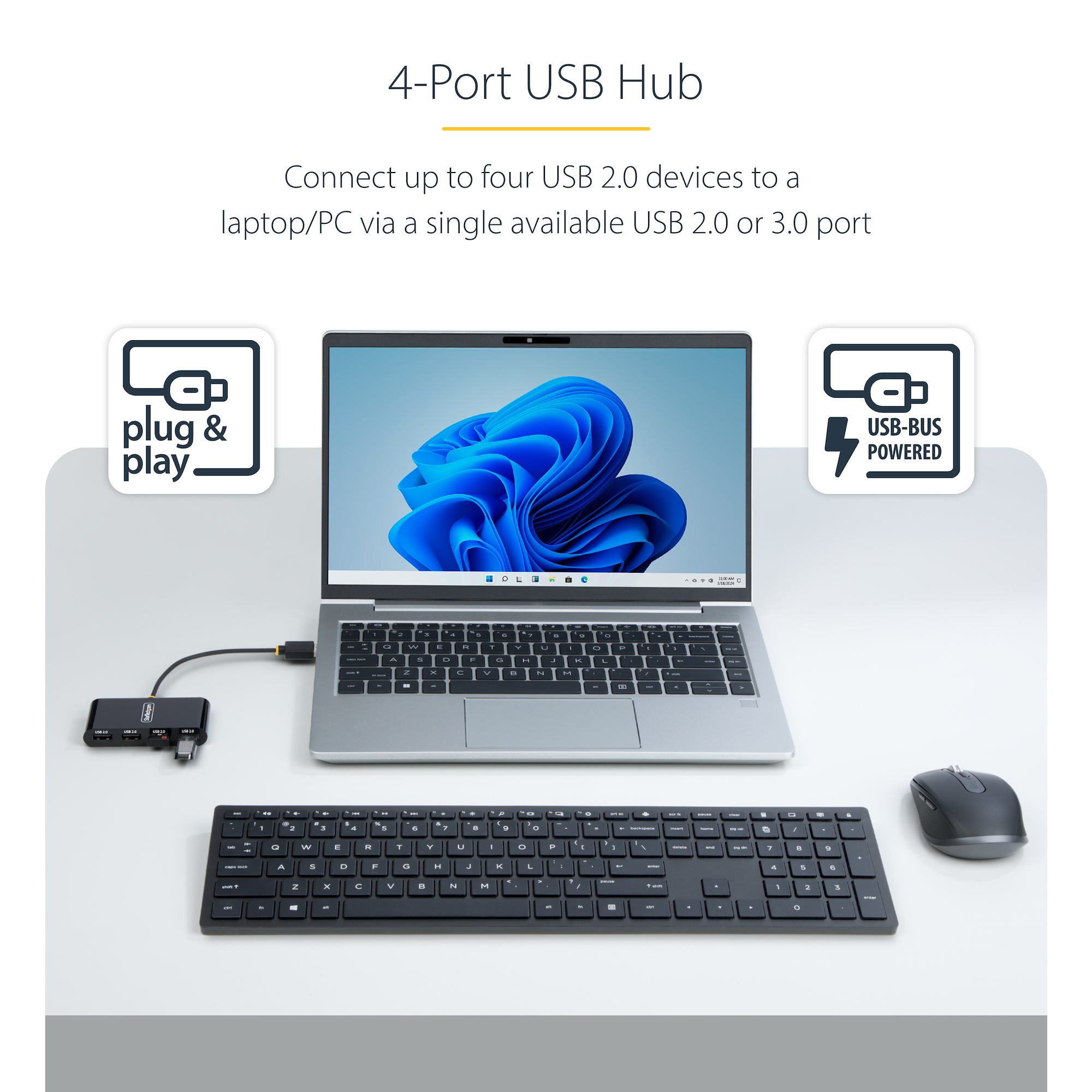 Bus Usb Computer StarTech.com 4-Port USB 2.0 Hub - USB Bus Powered - Small Travel Mini ...