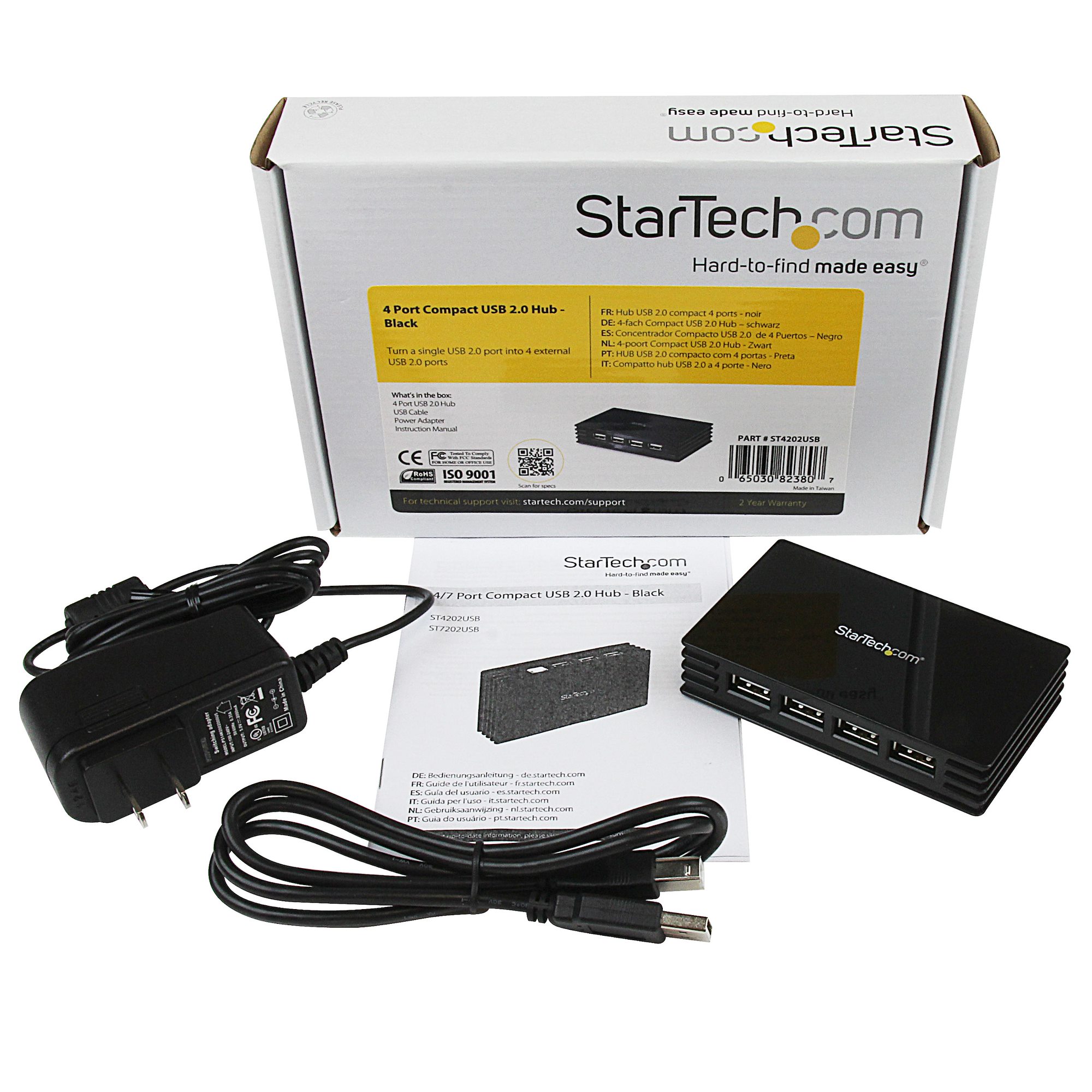 4 Port Compact Black USB 2.0 Hub - Hubs StarTech.com