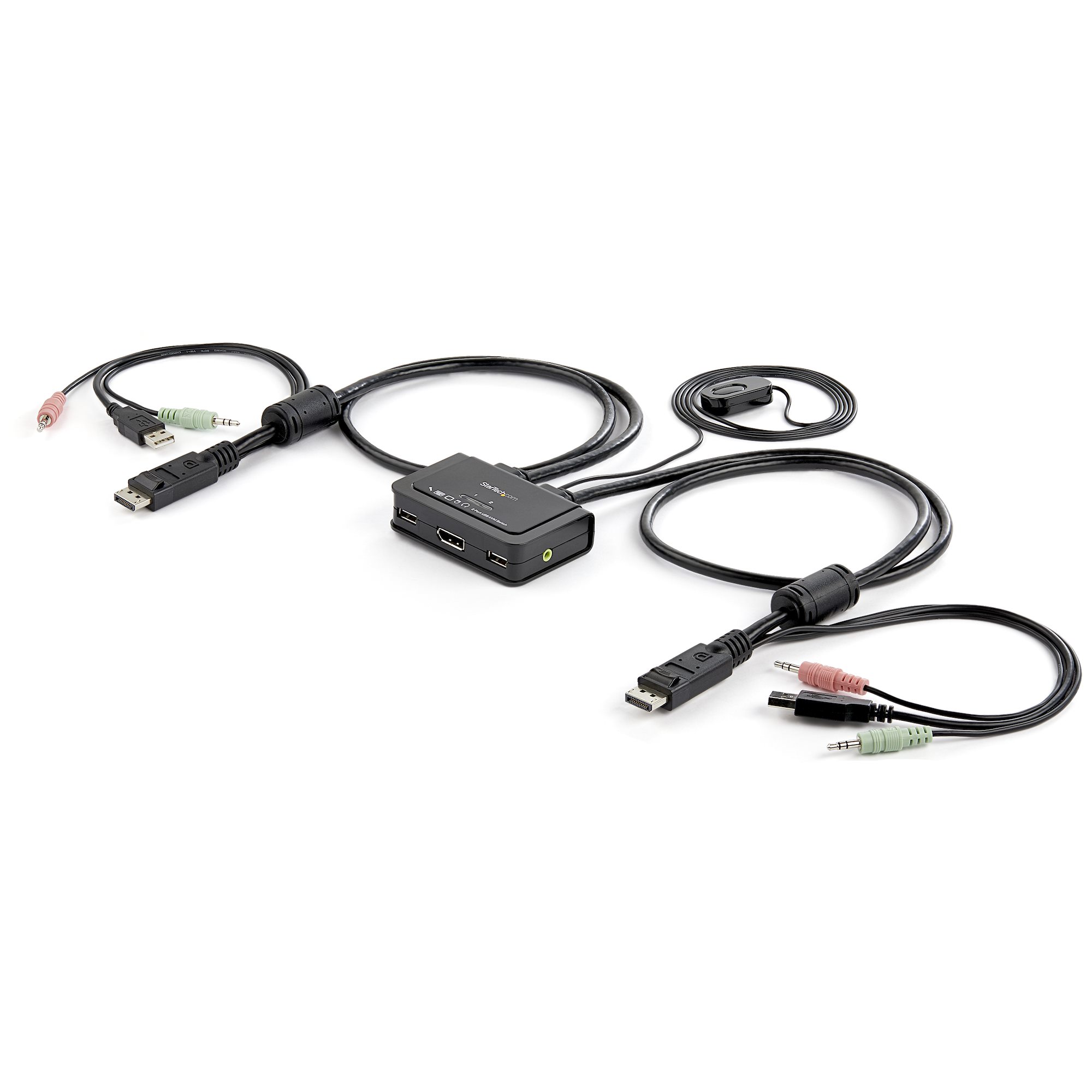 ケーブル一体型KVMスイッチ 2ポートUSB DisplayPort対応 オーディオ/リモートスイッチ対応 USBバスパワー対応
