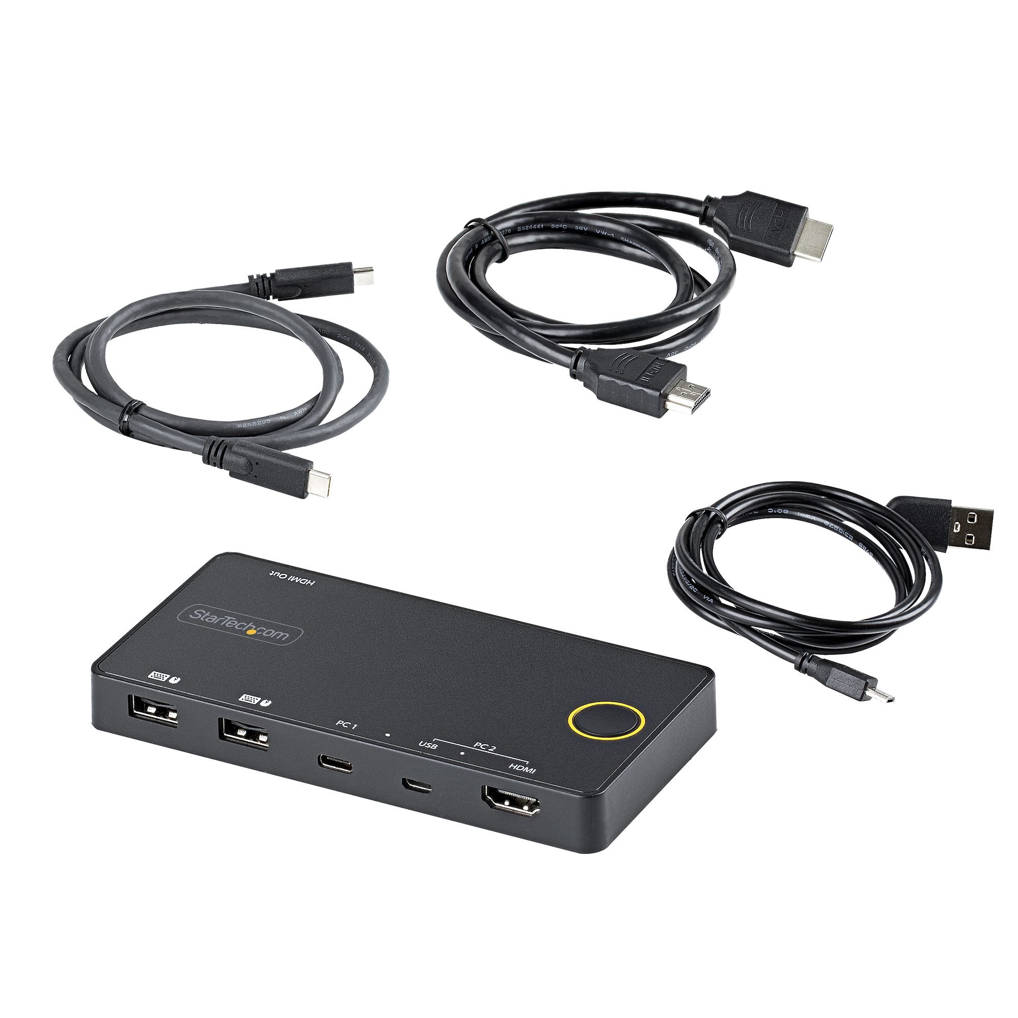 2ポートKVMスイッチ／USB-A + HDMI & USB-Cスイッチャー／4K60Hz  HDMI2.0シングルモニタ対応／デスクトップ＆ノートPC切替器／USBバスパワー／Thunderbolt 3互換