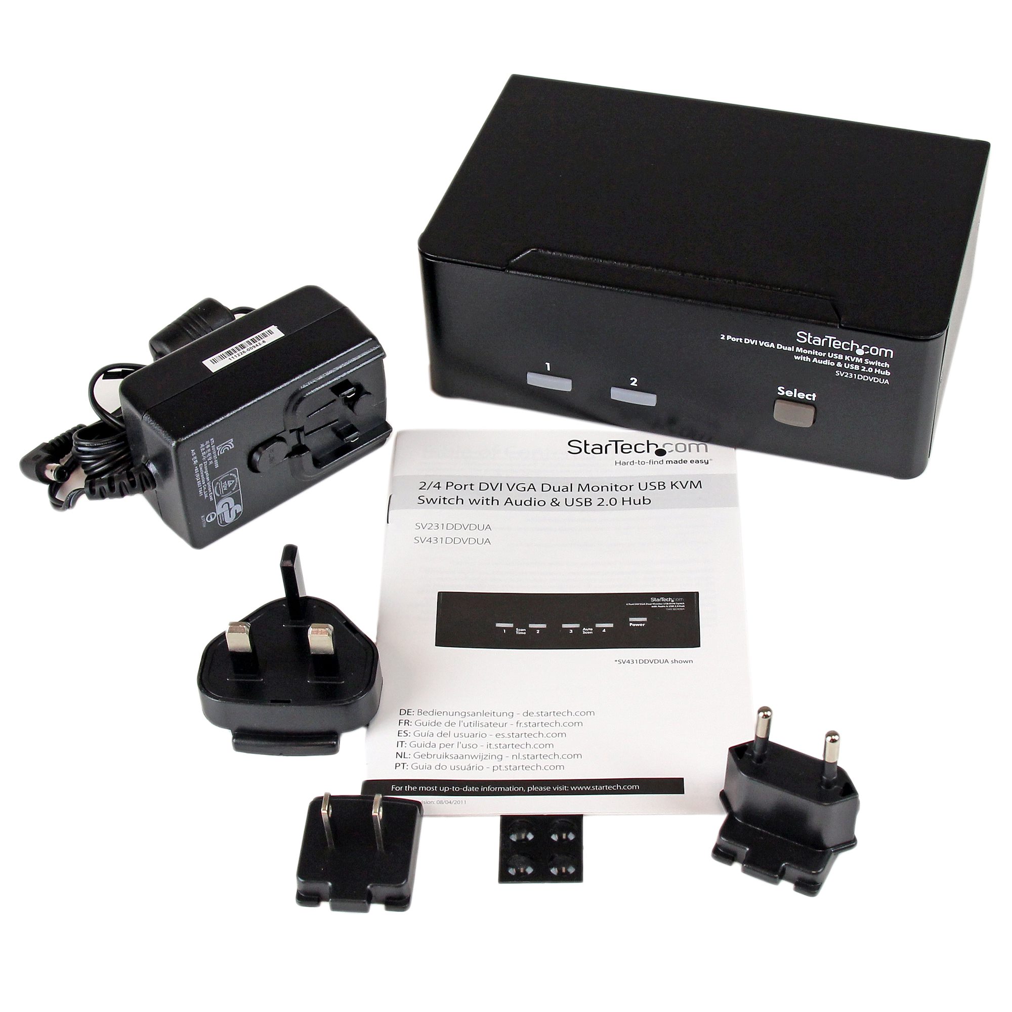 2 Port DVI VGA Dual Monitor KVM Switch USB with Audio & USB 2.0 Hub
