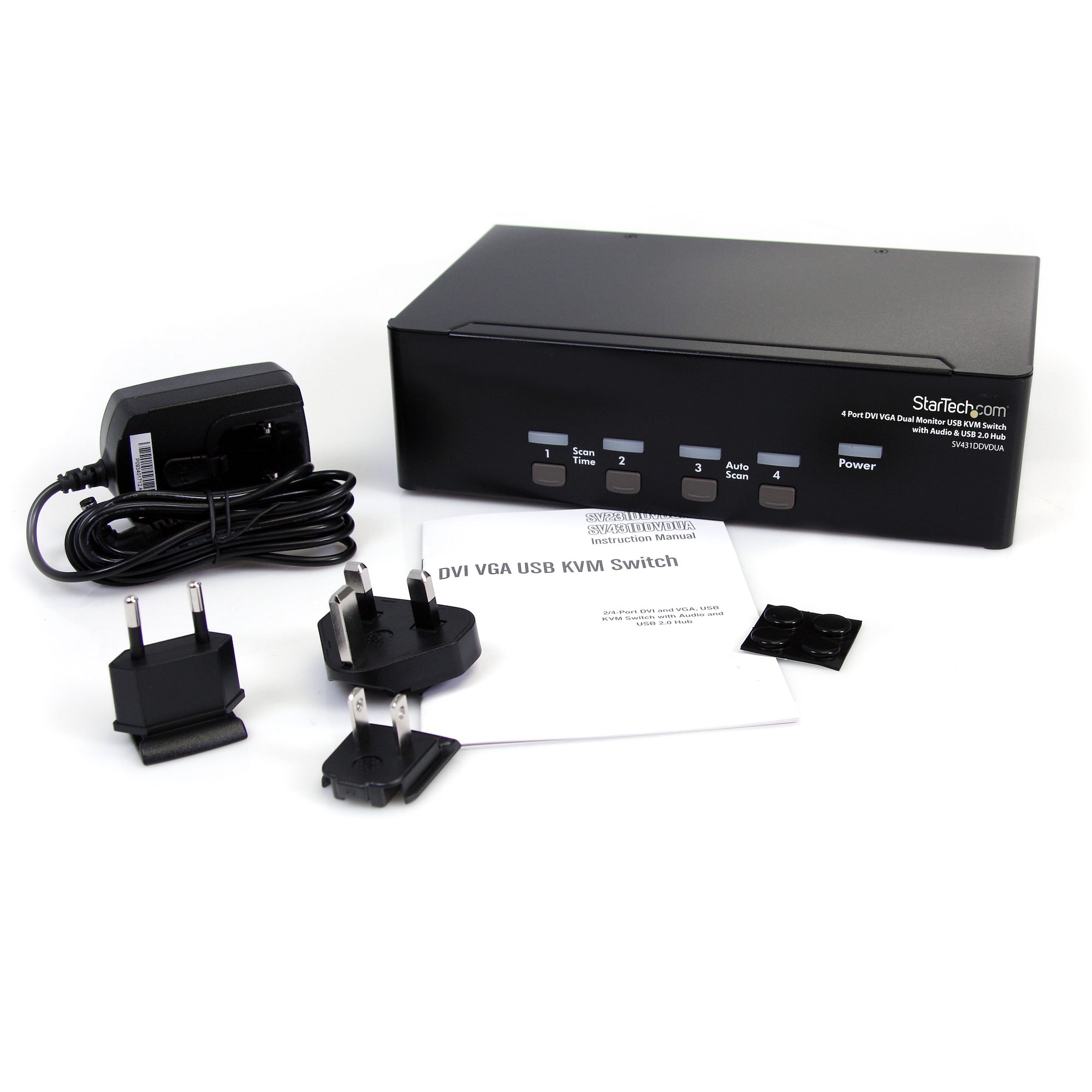 4ポート デュアルディスプレイ（DVI & VGA）対応USB接続KVMスイッチ/PCパソコンCPU切替器（オーディオ対応/USB2.0ハブ付）