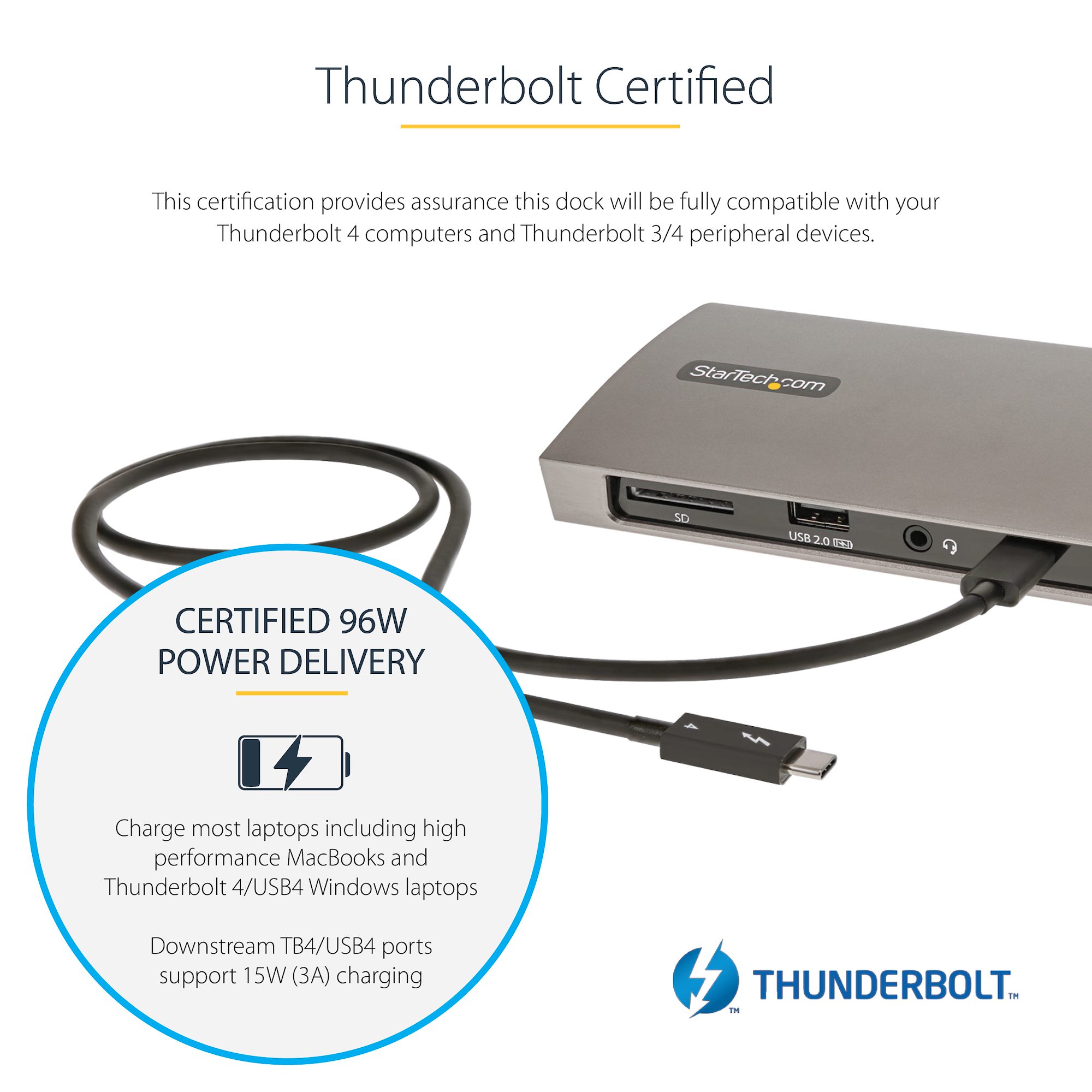 StarTech.com Station d'accueil Thunderbolt 4 double affichage 4K 60 Hz -  Power Delivery 96 W - Station d'accueil PC portable - Garantie 3 ans LDLC