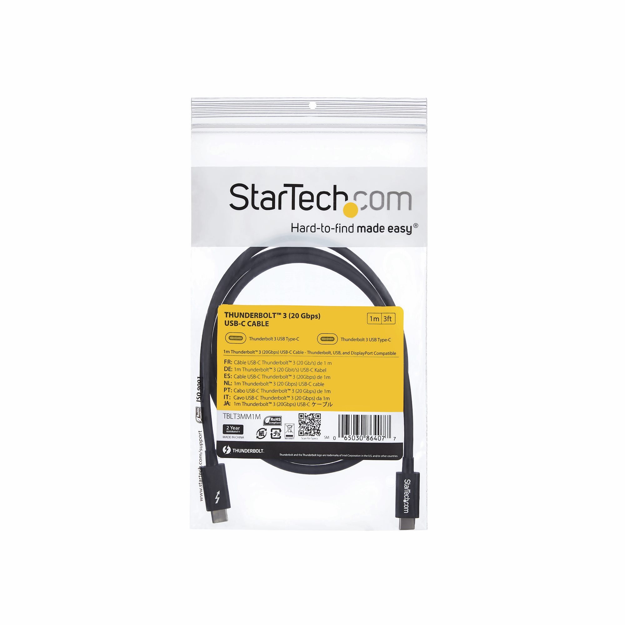 Startech Cable Thunderbolt 3 USB-C 20Gbps Compatible con Thunderbolt/DisplayPort  y USB 1m, PcCompon