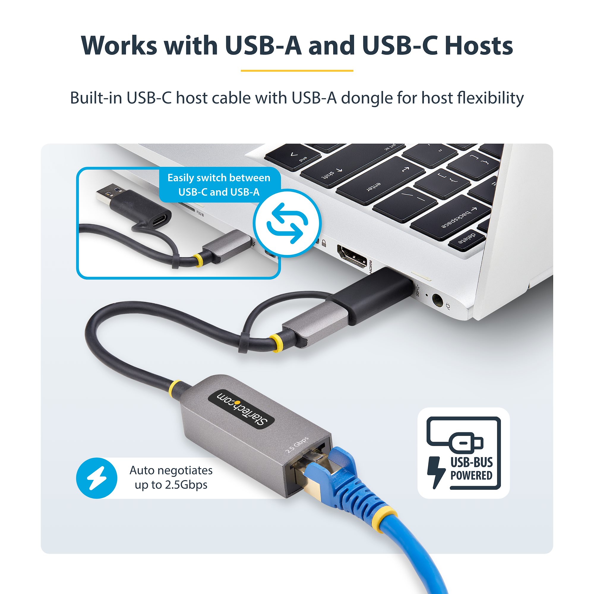 USB有線LANアダプター／USB-C＆A接続／USB 3.2 Gen1／1/2.5Gbps