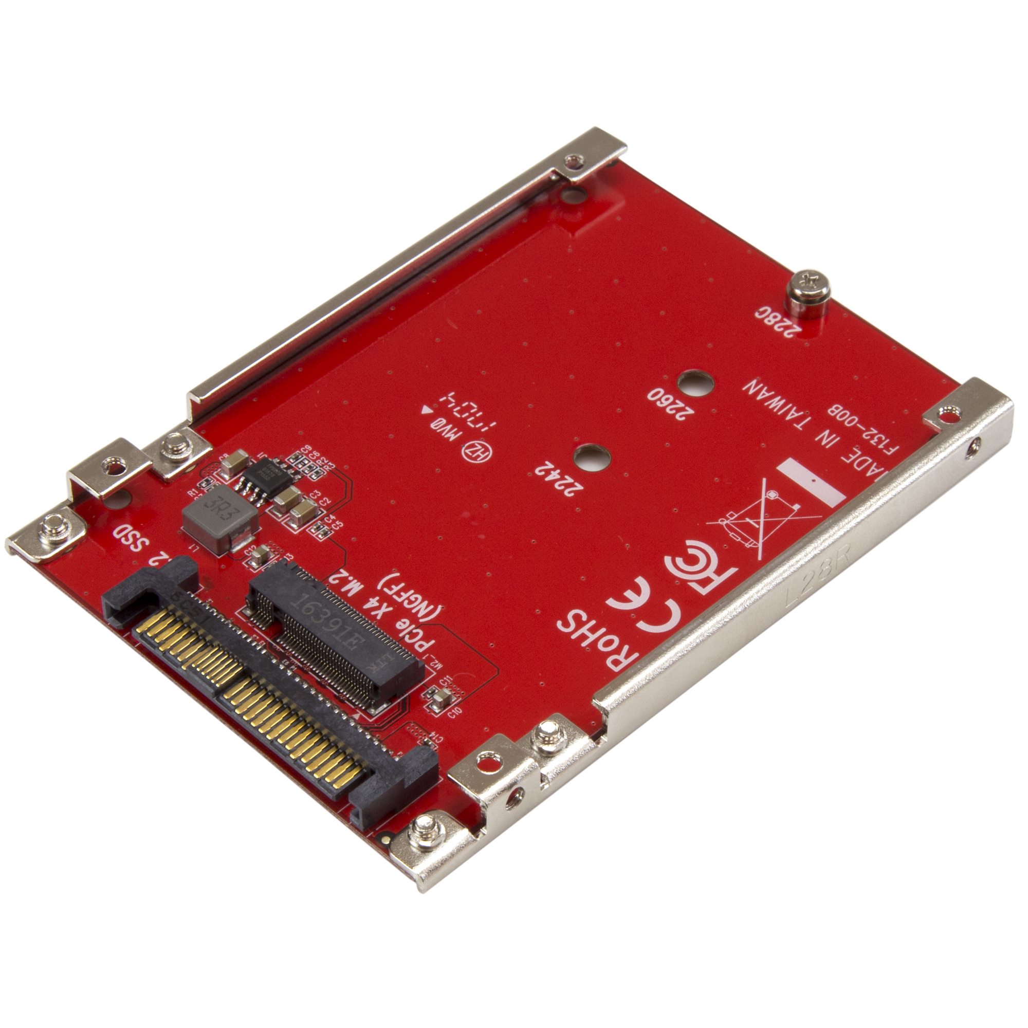 M.2 to U.2 Adapter - For M.2 PCIe NVMe SSDs - PCIe M.2 Drive to 2.5 U.2  (SFF-8639) Host Adapter - M2 SSD Converter, Red