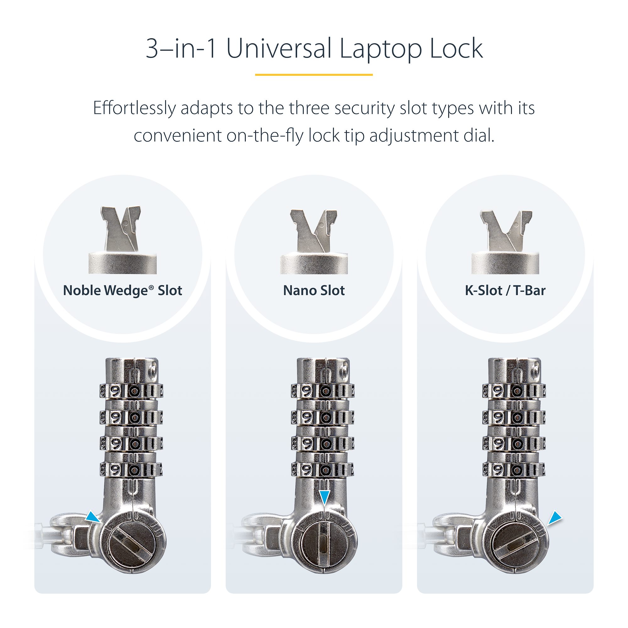 Universal Laptop Cable Lock Expansion Loop - 6” (15cm) Anti Theft 4-Digit  Combination K-Slot Lock - Computer Security Cable to Create Twin/Multi-Head
