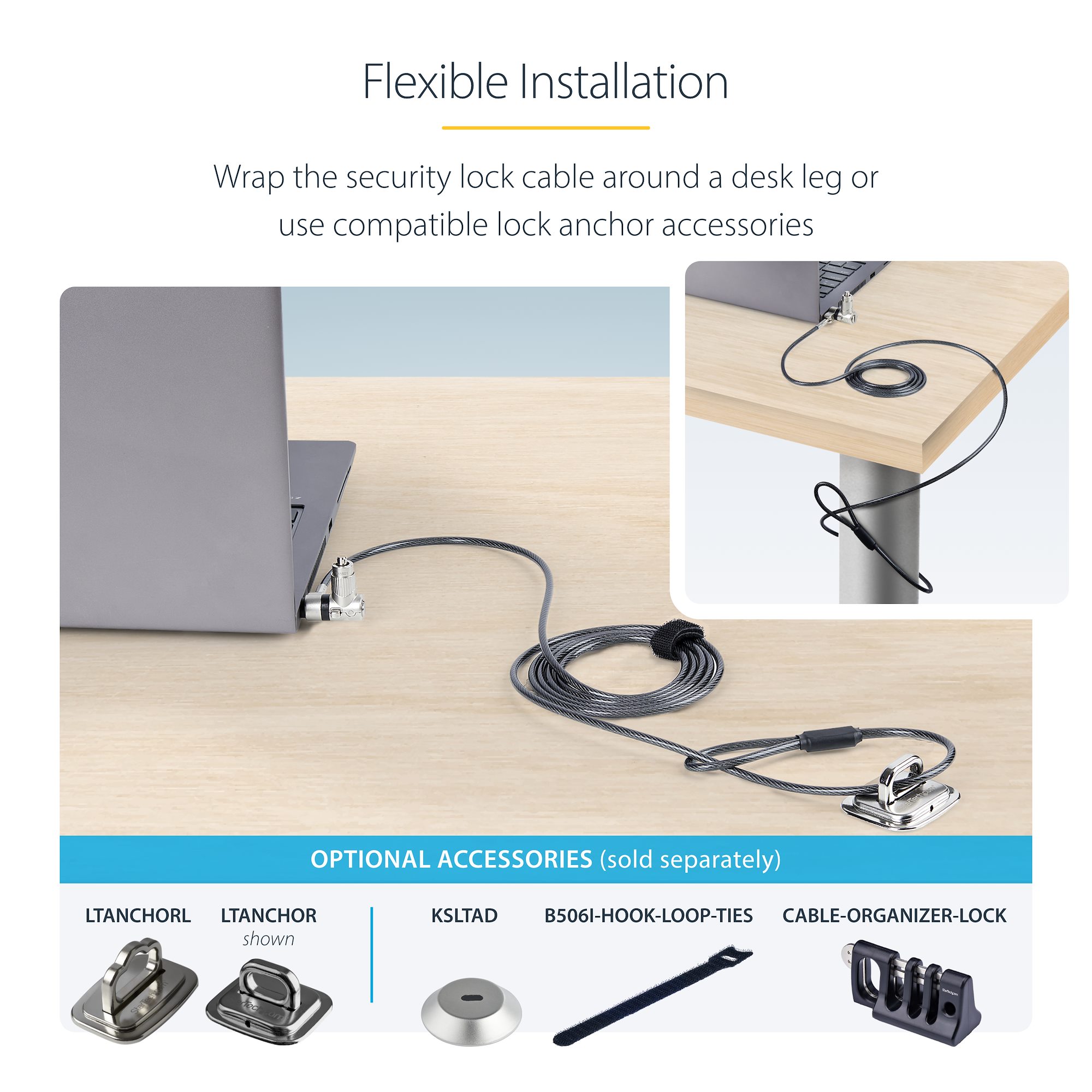 2 Câbles Antivol Pour Ordinateur Portable TEHAUX - Câble En Acier, Verrou Rotatif à 360°, Longueur 120 Cm, Pour PC, Tablettes, Moniteurs