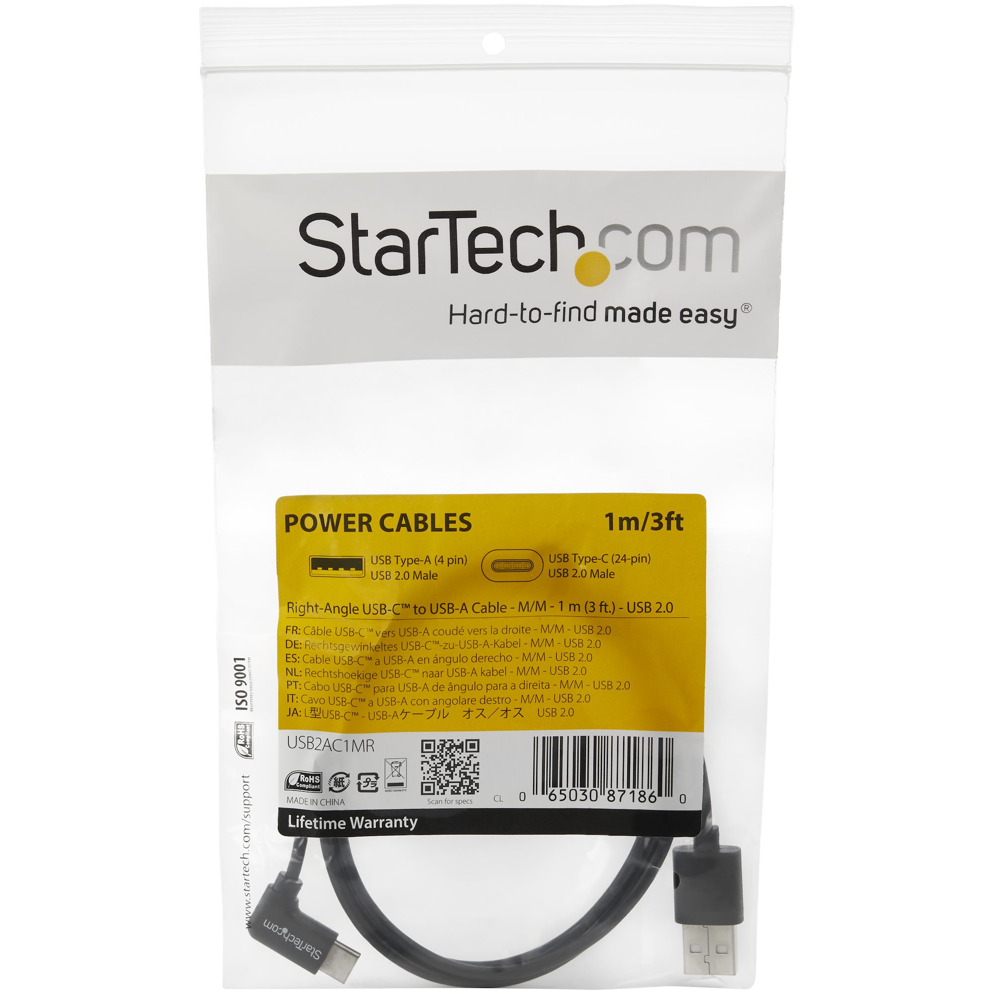 StarTech.com Câble USB 2.0 A vers USB B Coudé à droite Mâle / Mâle