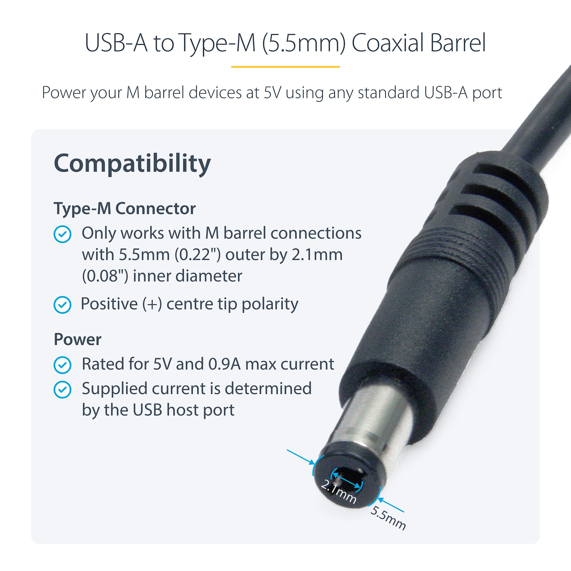 USB - 5.5mm 電源ケーブル - Mタイプ - 91cm | USB 2.0 アダプタ