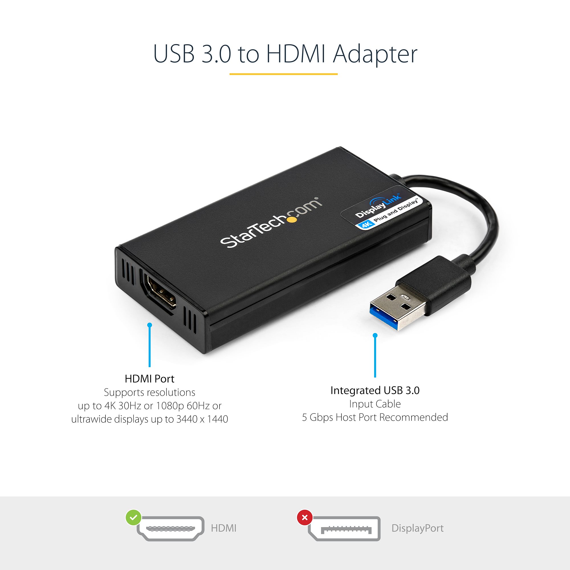 USB 3.0 to Dual HDMI Adapter - 1x 4K 60Hz & 1x 1080p - External Video &  Graphics Card - USB Type-C to HDMI Dual Monitor Display Adapter 