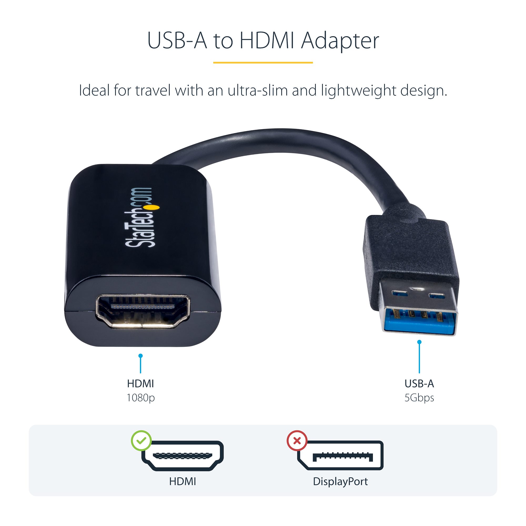 USB 3.0 - HDMI変換アダプター／1920x1200（1080p）／マルチモニター対応／USB  Type-A接続／Windowsのみ／ブラック／USB - HDMI モニター 変換コネクター／ディスプレイ コンバーター