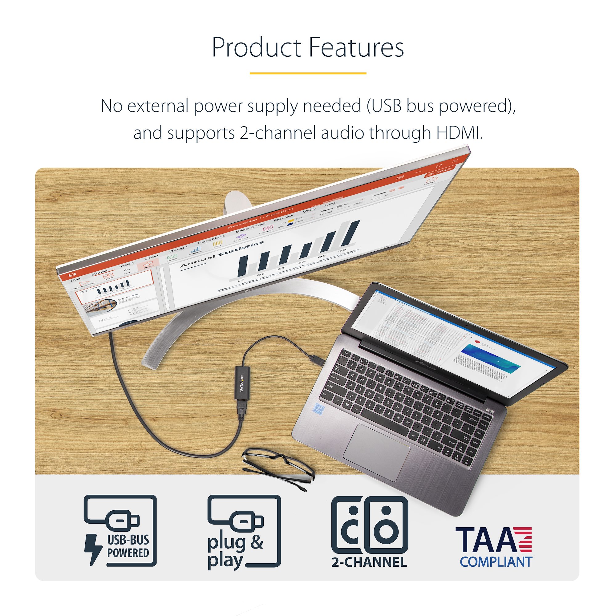 Slim USB 3.0 to HDMI Adapter 1080p Video - USB-A Display Adapters