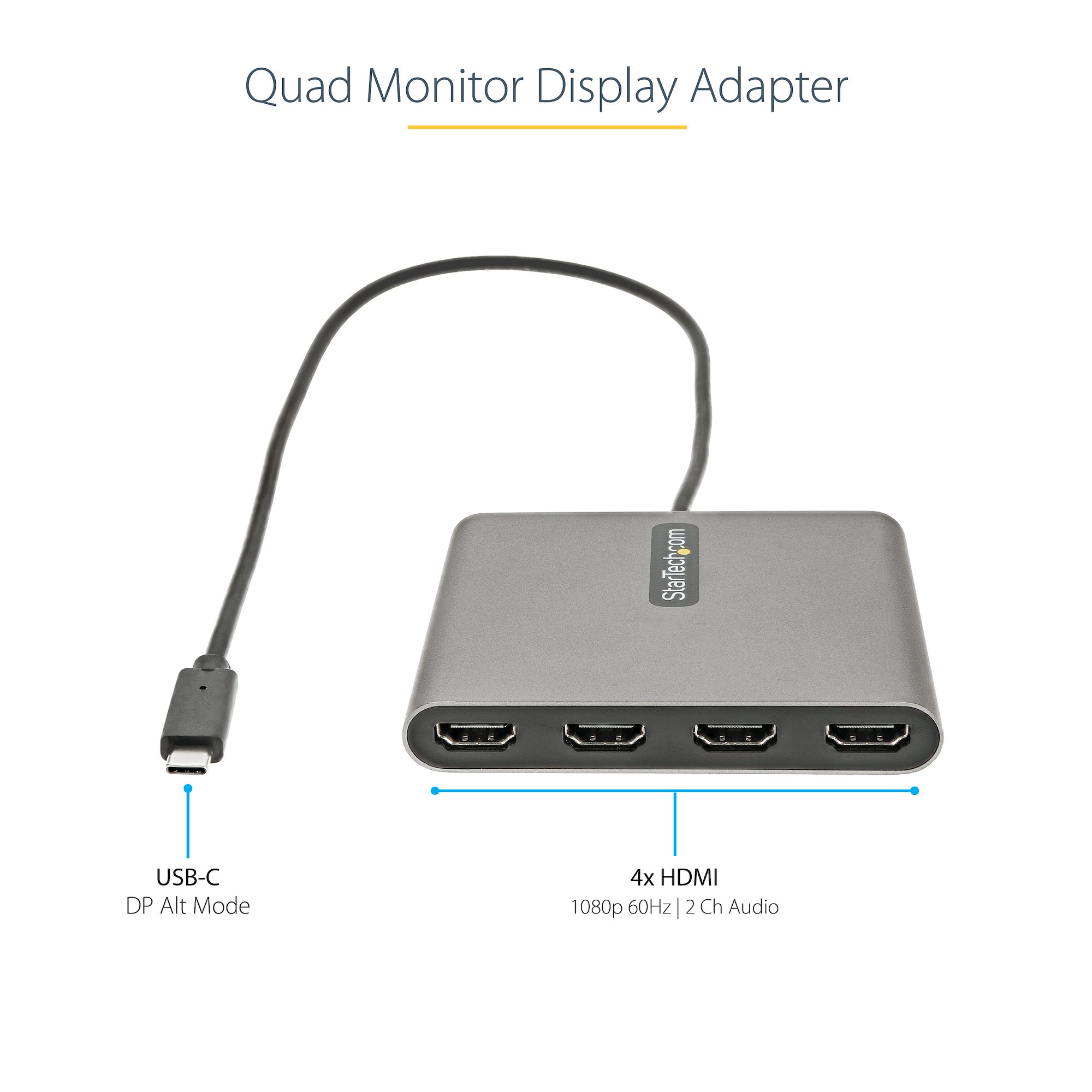USB-C - HDMI変換アダプター／4画面 マルチディスプレイ／1920x1080（1080p）／Thunderbolt 3  対応／Windowsのみ／スペースグレー／USB C クアッドモニター 変換コネクター／ディスプレイ コンバーター