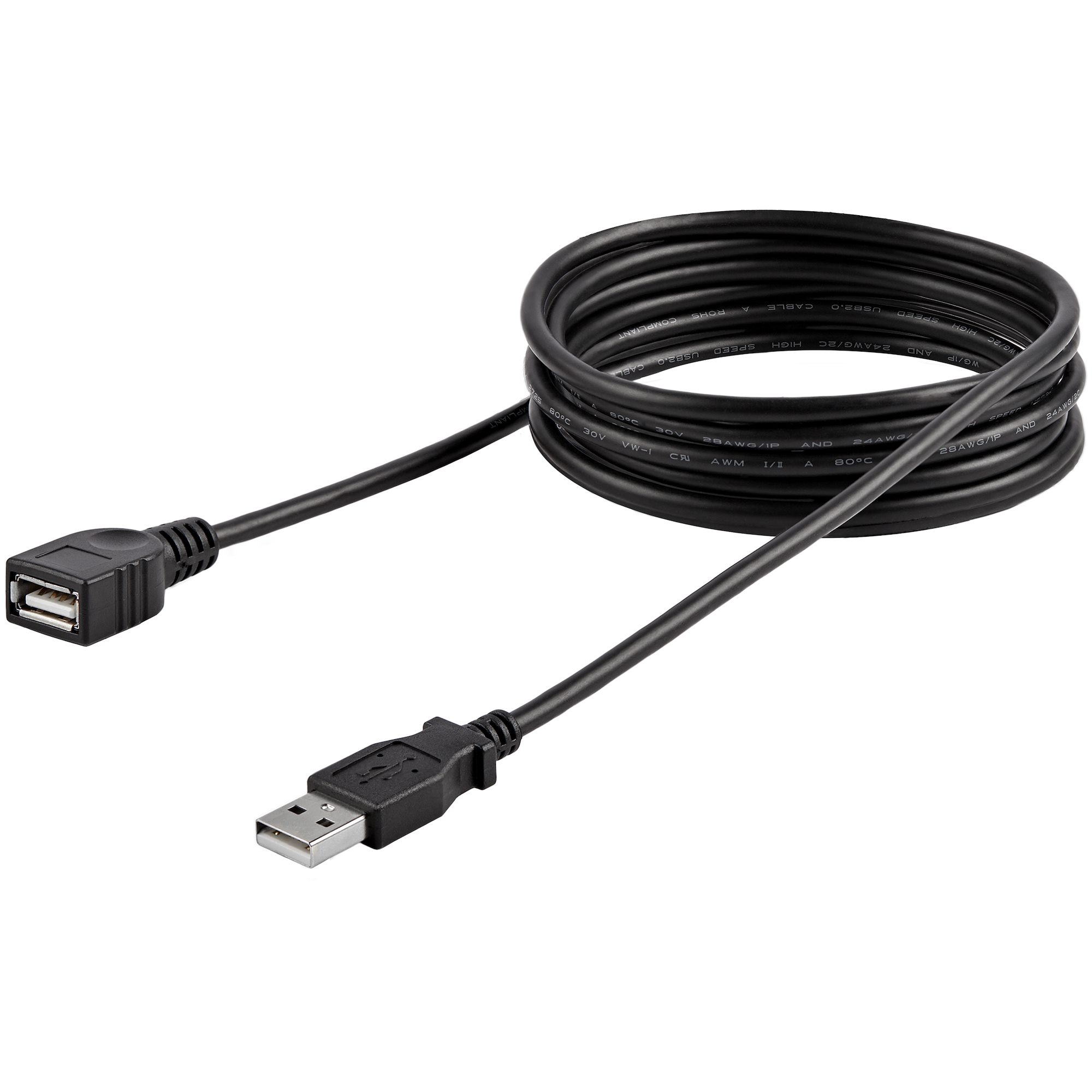 USB 2.0延長ケーブル 1.8m ブラック Type-A(オス) - Type-A(メス)