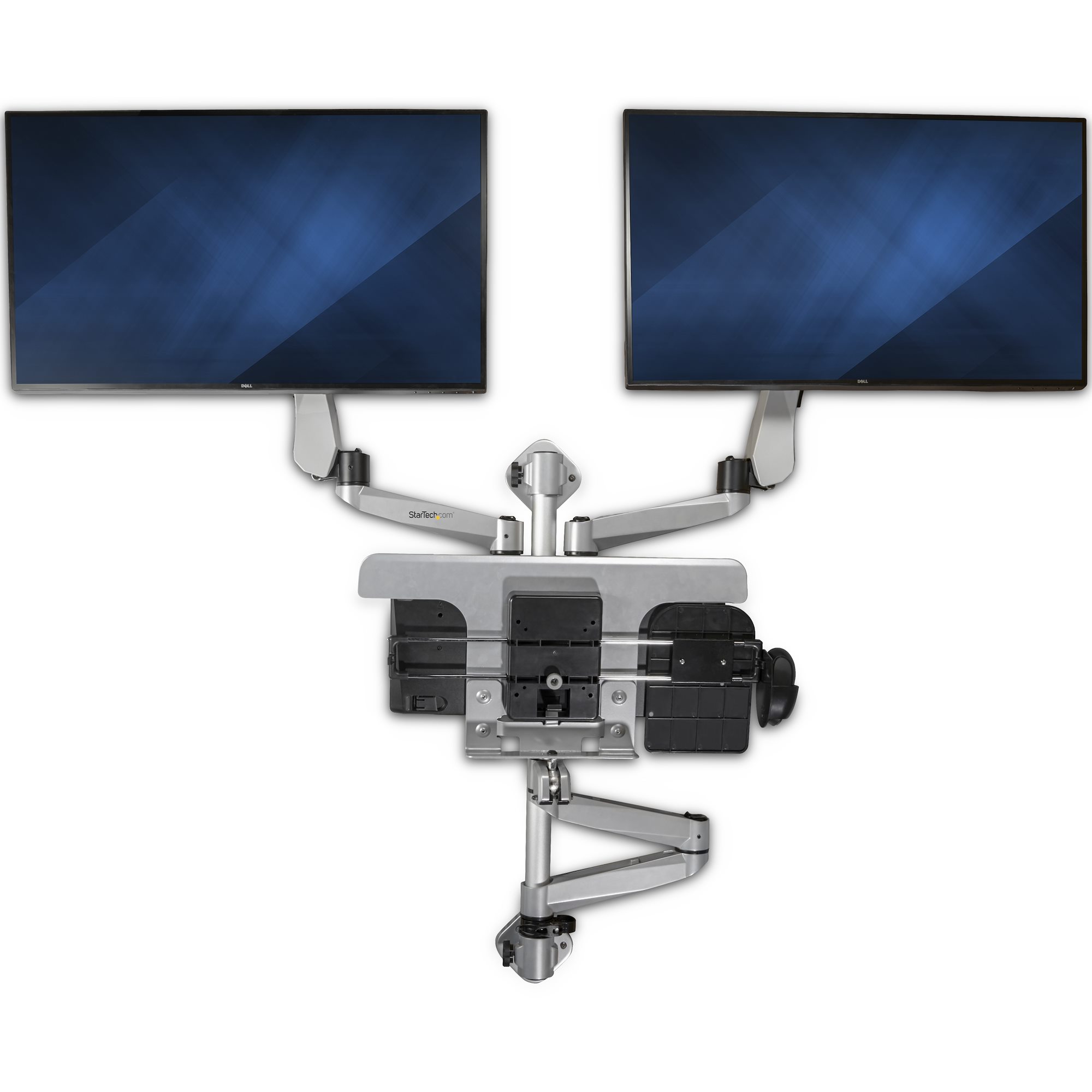 3-Way Computer Monitor Desk Dual Mount Swing Arm Adjustable Tilting Swivel LED 