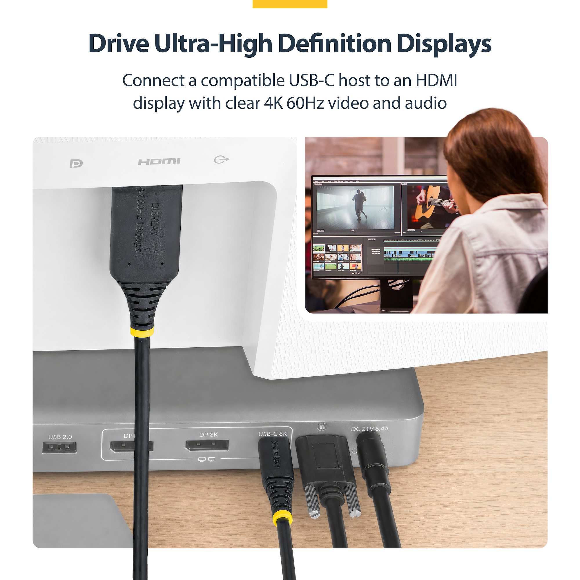 Deliver seamless UHD video with this USB-C to HDMI cable