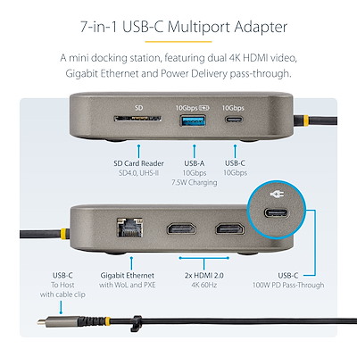 StarTech.com Adaptateur multiport USB-C avec lecteur de carte SD  (UHS-II)/Power Delivery 100 W/HDMI 4K/GbE/USB 3.0 (DKT3CHSD4GPD) - La Poste
