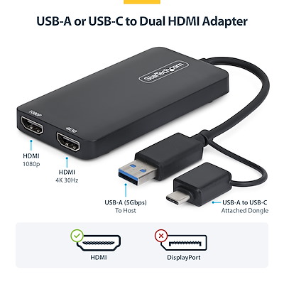 1口のUSB-CまたはUSB-Aポートを使用して、コンピューターに2台のHDMI