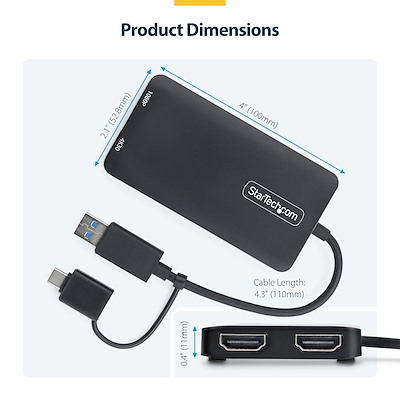 USB - HDMI変換アダプター／USB-C & A接続／2画面（1x 4K30Hz + 1x