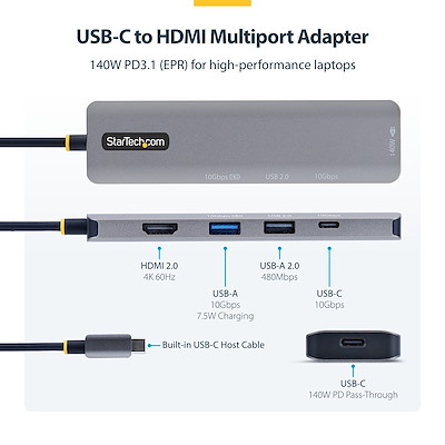 Turn a USB-C laptop into a workstation with 4K 60Hz HDMI, three