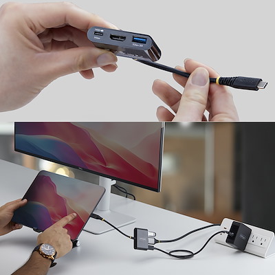 ブラック。4K60Hz HDMIディスプレイ接続、USB-A 5Gbps、USB-C 5Gbps