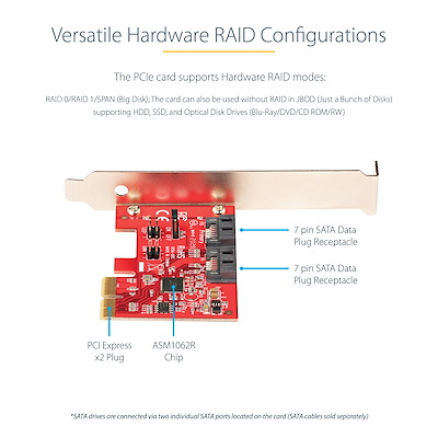 SATA PCIe Card - 2 Port PCIe SATA Expansion Card - 6Gbps - Full
