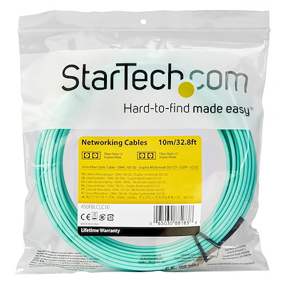 StarTech.COM Câble Fibre Optique Duplex multimode LC vers LC de 10 m Aqua 450FBLCLC15 Cordon/jarretière FO OM4 de 10 mètres 50/125