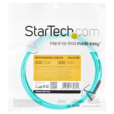 StarTech.com 450FBLCLC10  StarTech.com Câble Fibre Optique Multimode de 10m  LC/UPC à LC/UPC OM4, Fibre Zipcord 50/125µm LOMMF/VCSEL, Réseaux 100G,  Faible Perte d'Insertion, Cordon de Raccordement Fibre LSZH