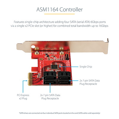 QNINE PCIe SATA kaart 4 poorten met 4 SATA kabels, PCI Express SATA