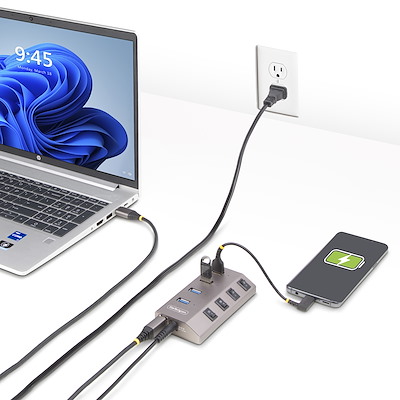 Hub USB 4 Ports - Extendeur USB 3.0 / Type-C - Compact, Plug & Play - Pour Ordinateur Portable, PC - Gris - 7