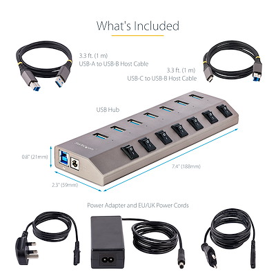 Hub actif 7 ports USB 3.0 / BC 1.2 avec interrupteurs - [PEARLTV