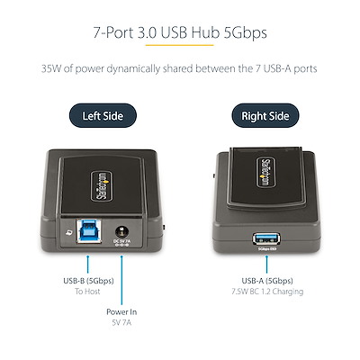 StarTech.com 7-Port USB Hub w/ On/Off Switch USB 3.0 5Gbps USB-A to 7x USB-A  Self Powered - 5G7AS-USB-A-HUB - USB Hubs 