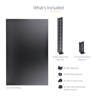 1U 4-Post Adjustable Server Rack Mount Shelf - 330lbs(150 kg) - 19.5 to  38in Adjustable Mounting Depth Universal Tray for 19