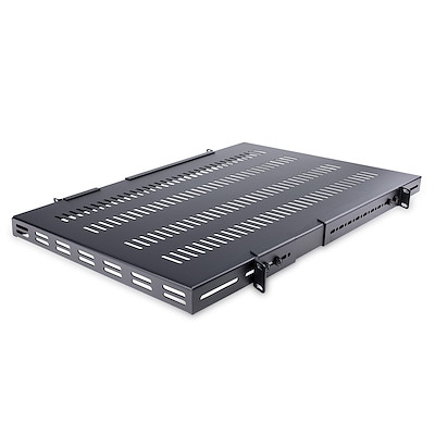 1U Adjustable Vented Server Rack Mount Shelf - 250lbs - 19.5 to 38in Adjustable Mounting Depth Universal Tray for 19" AV/ Network Equipment Rack - 27.5in Deep