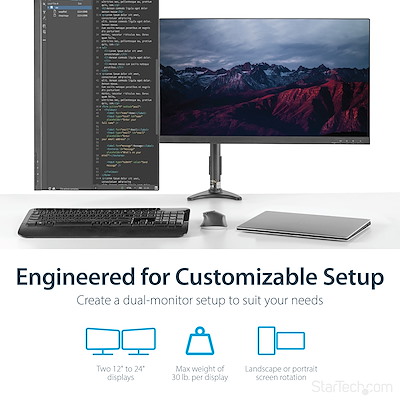モニターアーム／クランプ ・グロメット 固定式／2画面／最大24インチ