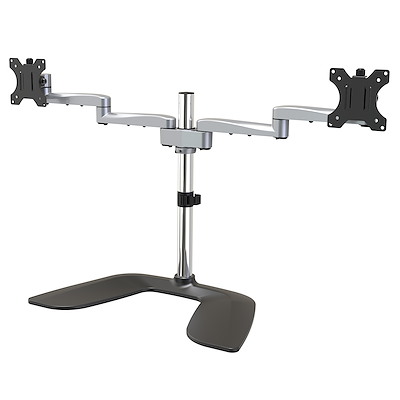 Dual Monitor Stand - Ergonomic Desktop Monitor Stand for up to 32" VESA Displays - Free-Standing Articulating Universal Computer Monitor Mount - Adjustable Height - Silver