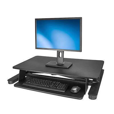 Braccio regolabile da scrivania per postazione di lavoro Sit-Stand per un singolo display 27 con montaggio VESA - Supporto ergonomico articolato da scrivana seduto/in piedi con vassoio per tastiera