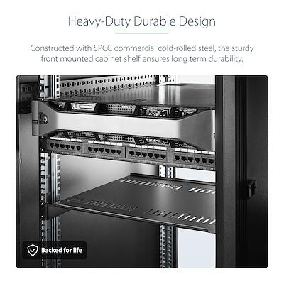 Add a sturdy vented shelf into a 19-inch server rack or cabinet