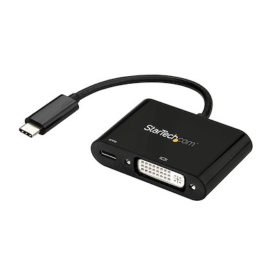 USB Type-C - DVI 変換アダプタ／USB Power Delivery／USB-C - DVI-Dビデオ変換／1080p／タイプC - DVI シングルリンク 映像コンバータ／60W PD対応／Thunderbolt 3 互換／ブラック