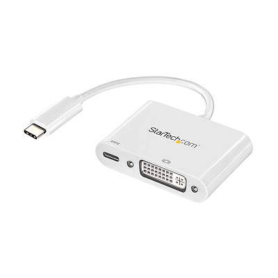 USB C to DVI Adapter with Power Delivery - 1080p USB Type-C to DVI-D Single Link Video Display Converter w/ Charging - 60W PD Pass-Through - Thunderbolt 3 Compatible - White