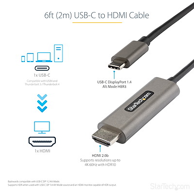 QCEs USB C to HDMI Cable 6Ft, Type C to HDMI Adapter Cable 4K60Hz Video  Output TV/Monitor Thunderbolt 3/4 Compatible with iPhone 15 Pro Max,  MacBook