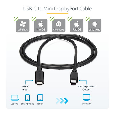 USB Type-C - Mini DisplayPort 変換ディスプレイアダプタケーブル 1m