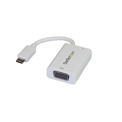 USB C to VGA Adapter with Power Delivery - 1080p USB Type-C to VGA Monitor Video Converter w/ Charging - 60W PD Pass-Through - Thunderbolt 3 Compatible - White