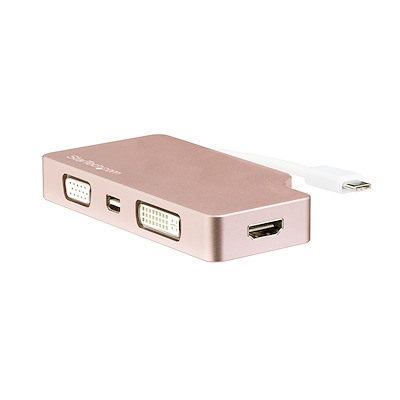USB C Multiport Video Adapter with HDMI, VGA, Mini DisplayPort or DVI - USB Type C Monitor Adapter to HDMI 1.4 or mDP 1.2 (4K) - VGA or DVI (1080p) - Rose Gold Aluminum