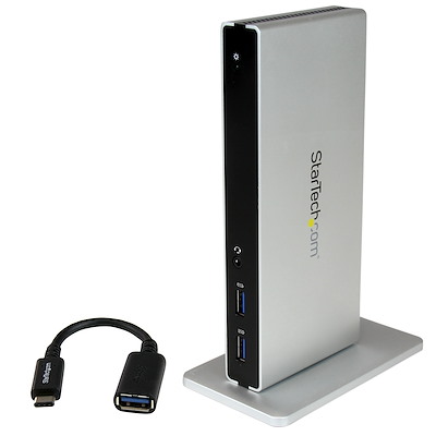 DVI Dual-Monitor Dockingstation für USB-C Laptops - inklusive USB-C auf A Adapter, HDMI und VGA Adapter