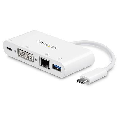 Adaptador Multipuertos USB-C para Portátiles - Docking Station USB Tipo C DVI GbE con Hub Concentrador USB 3.0